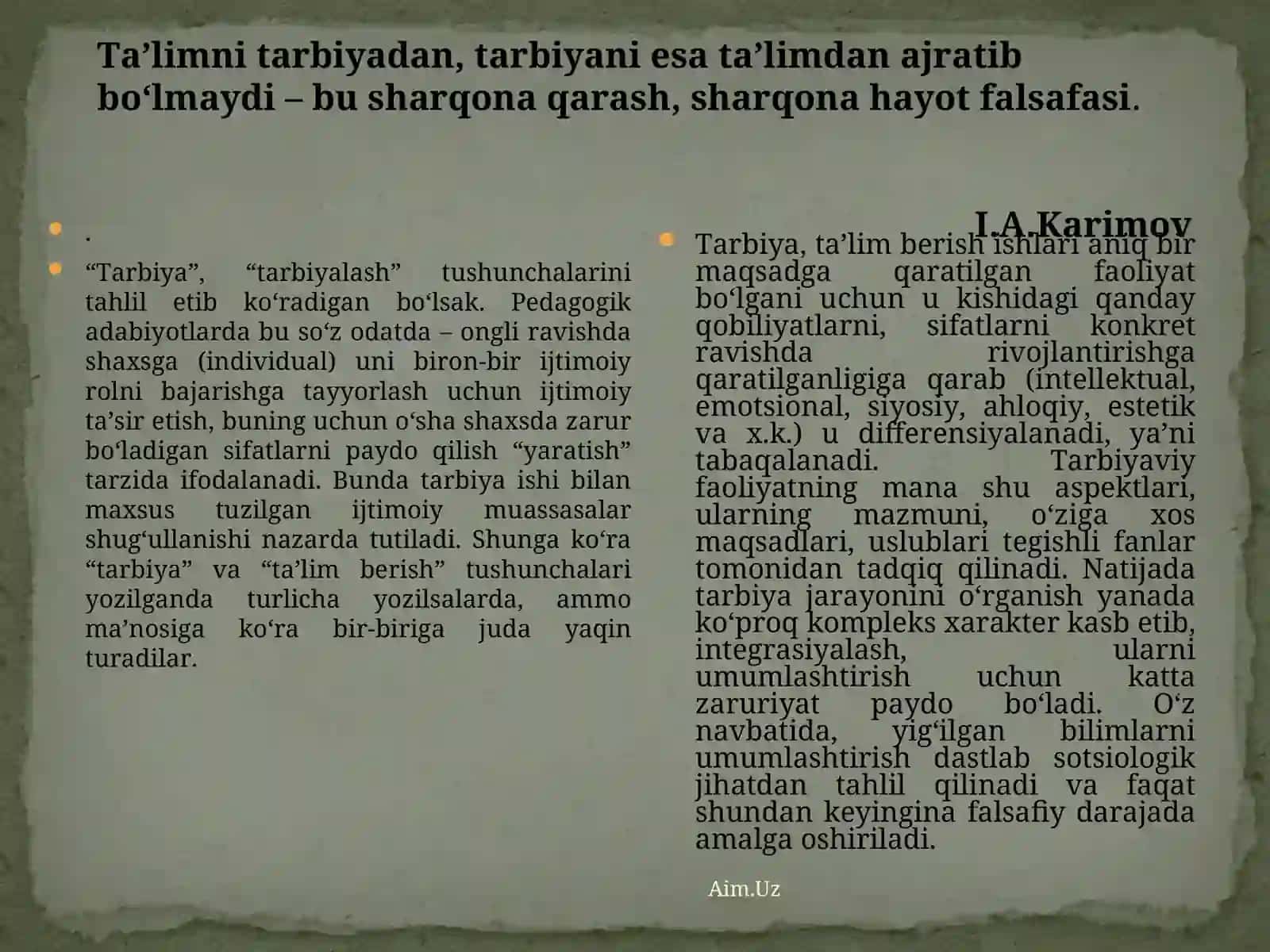 Tarbiya jarayonining mazmuni. Tarbiya tamoyillari 2