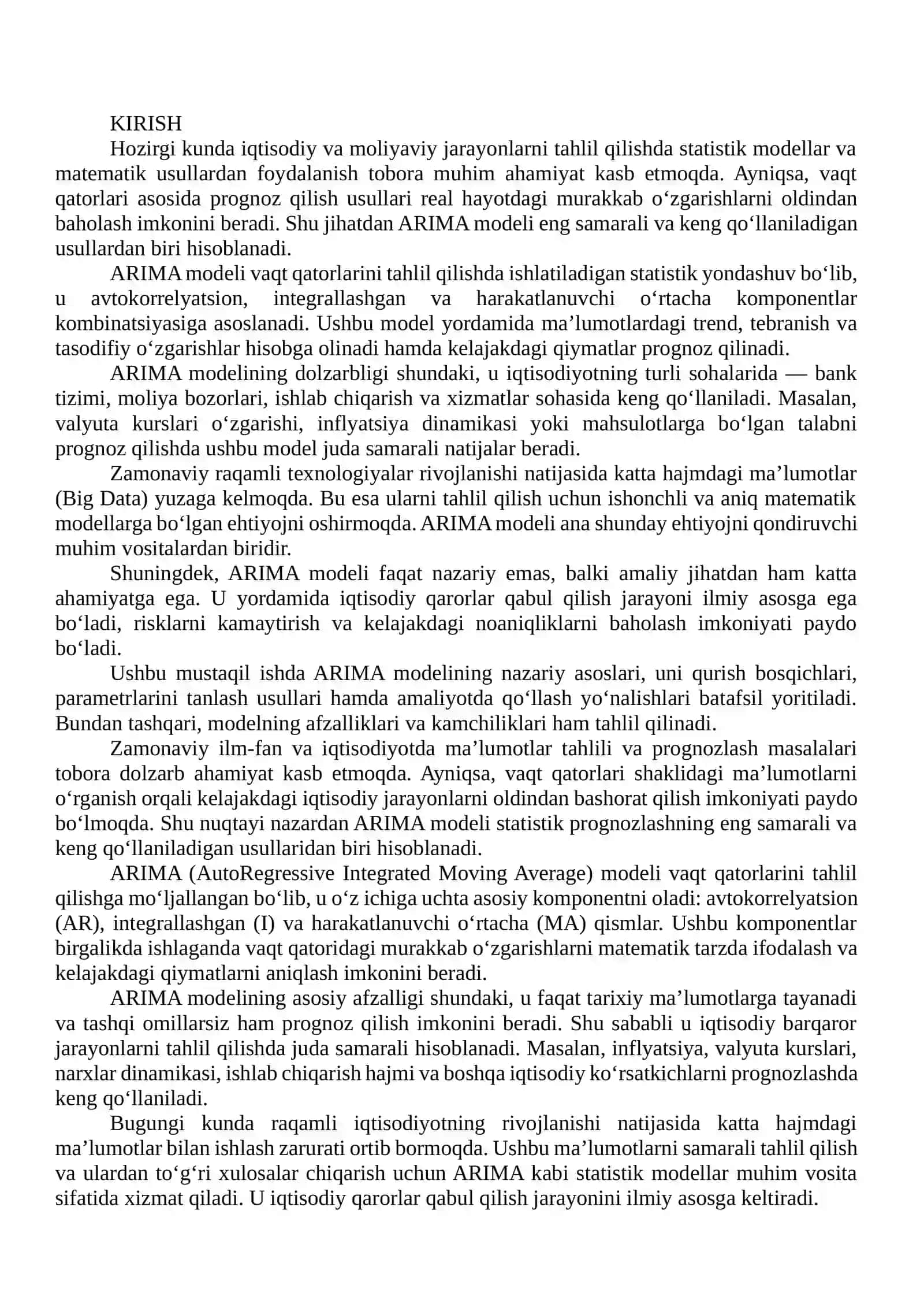 ARIMA modellari va ularni amaliyotda qo‘llash uslublari 2