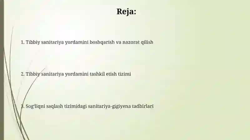Sogʻlikni saqlash tizimida tibbiy sanitariya yordamini tashkil etish 2