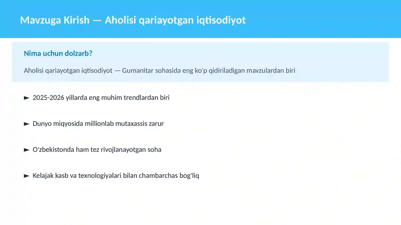 Aholisi qariayotgan iqtisodiyot 2