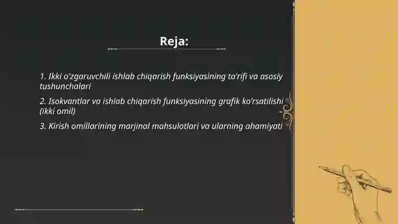 Ikki o'zgaruvchili ishlab chiqarish funksiyasi 2