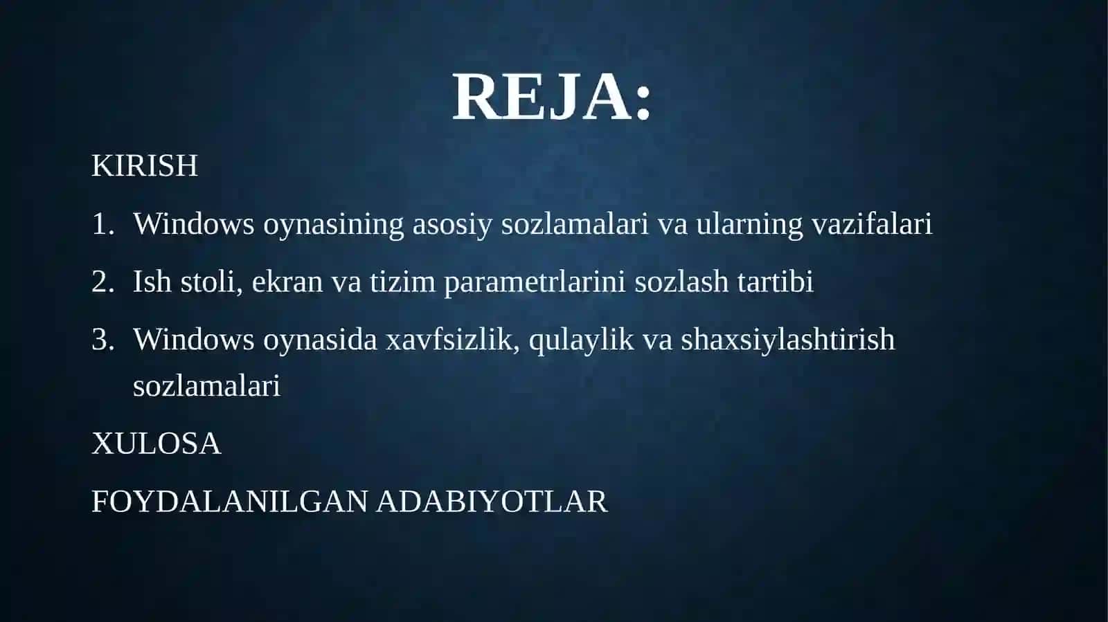 WINDOWS OYNASIDA SOZLASH ISHLARI 2
