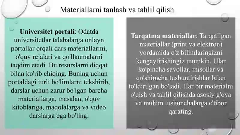 Universitet portali va tarqatma materiallar asosida muayyan nazariy masalalarni mustaqil 2