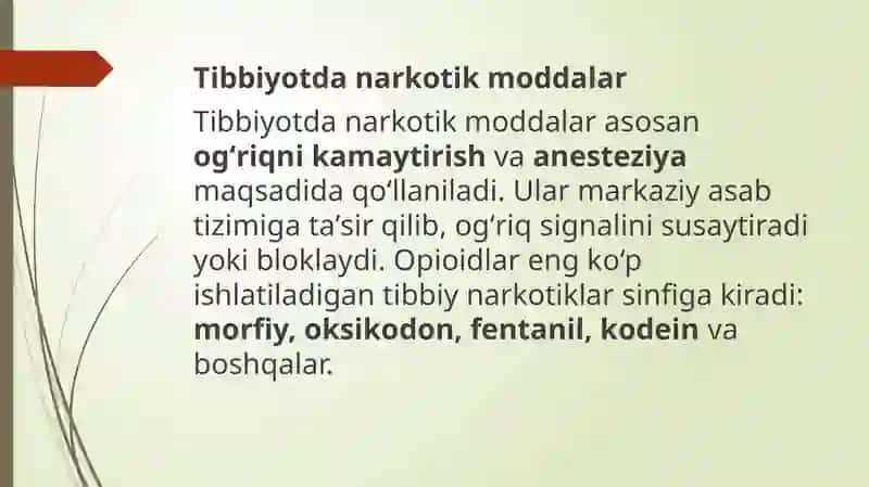 Tibbiyotdan arkotik moddalardan foydalanish 2