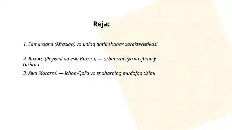 O'zbekistonning antik davr shaharlari va ularning xususiyatlari 2