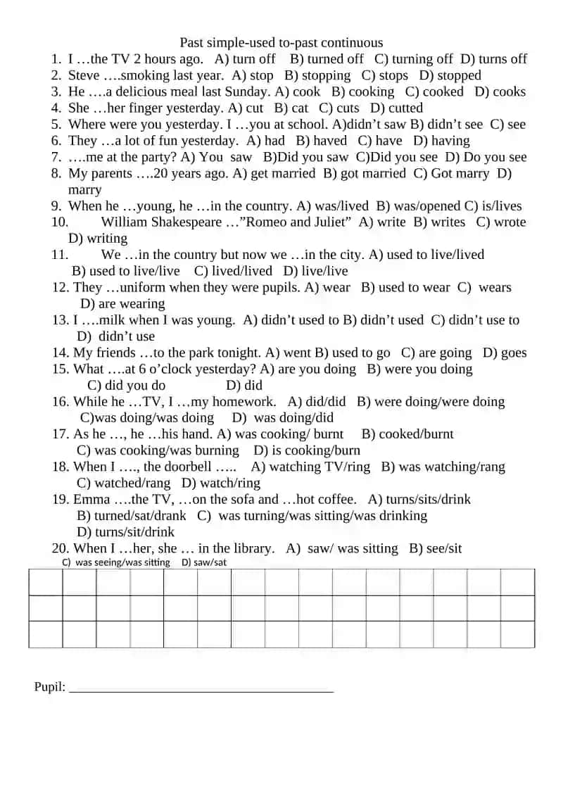 Past simple-used to-past continuous 2