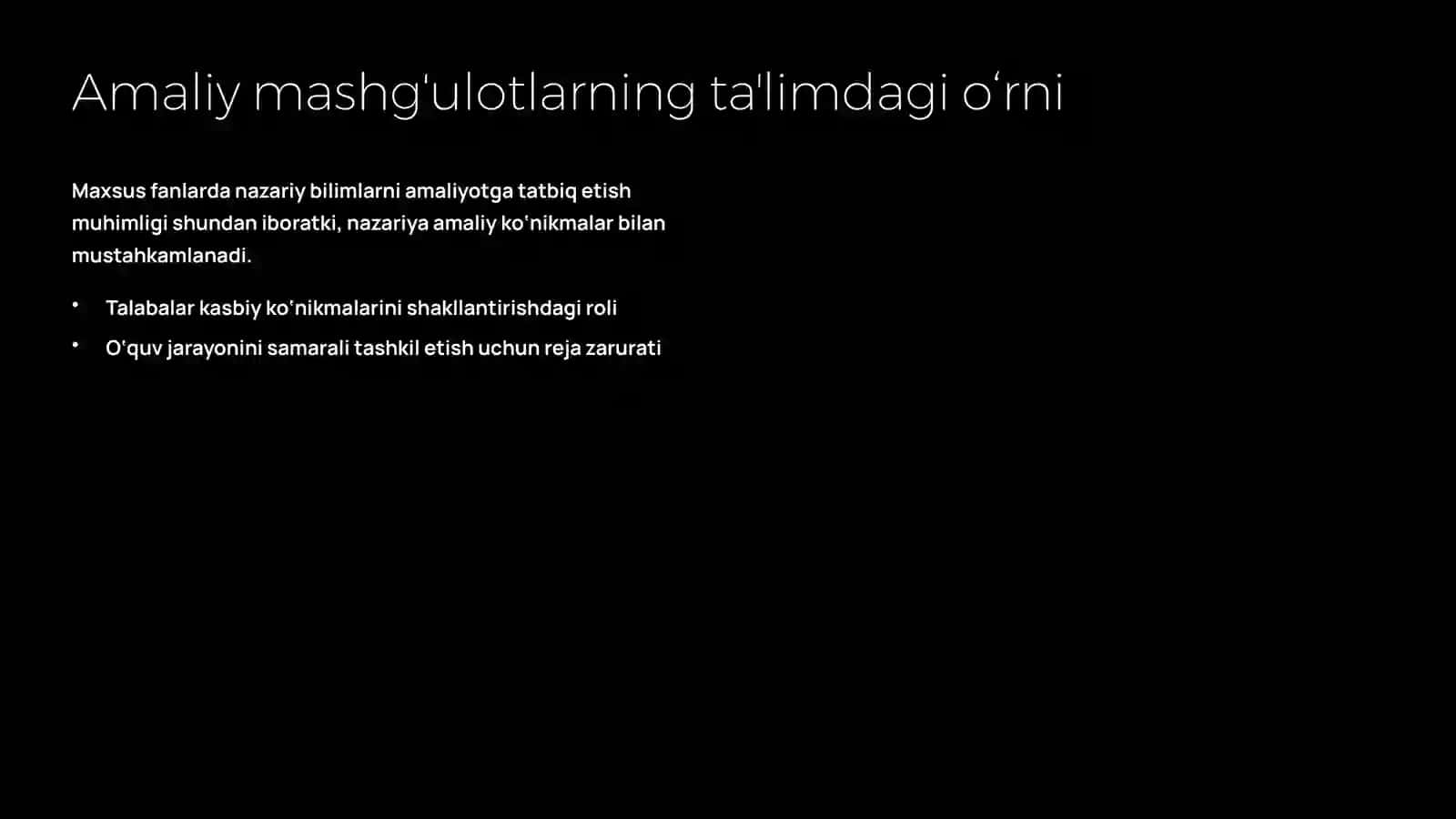 Maxsus fanlardan amaliy mashgʻulotlar rejasini tuzish va uslubiy koʻrsatma tayyorlash 2