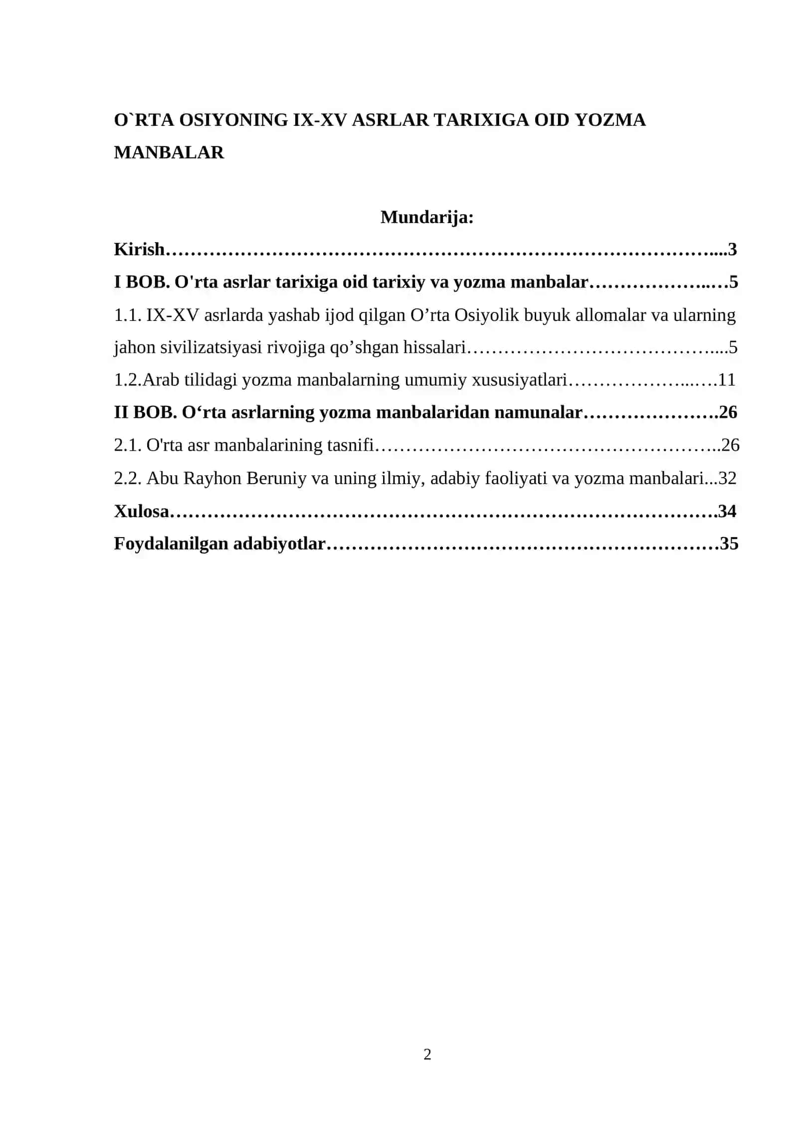 O`RTA OSIYONING IX-XV ASRLAR TARIXIGA OID YOZMA MANBALAR 2