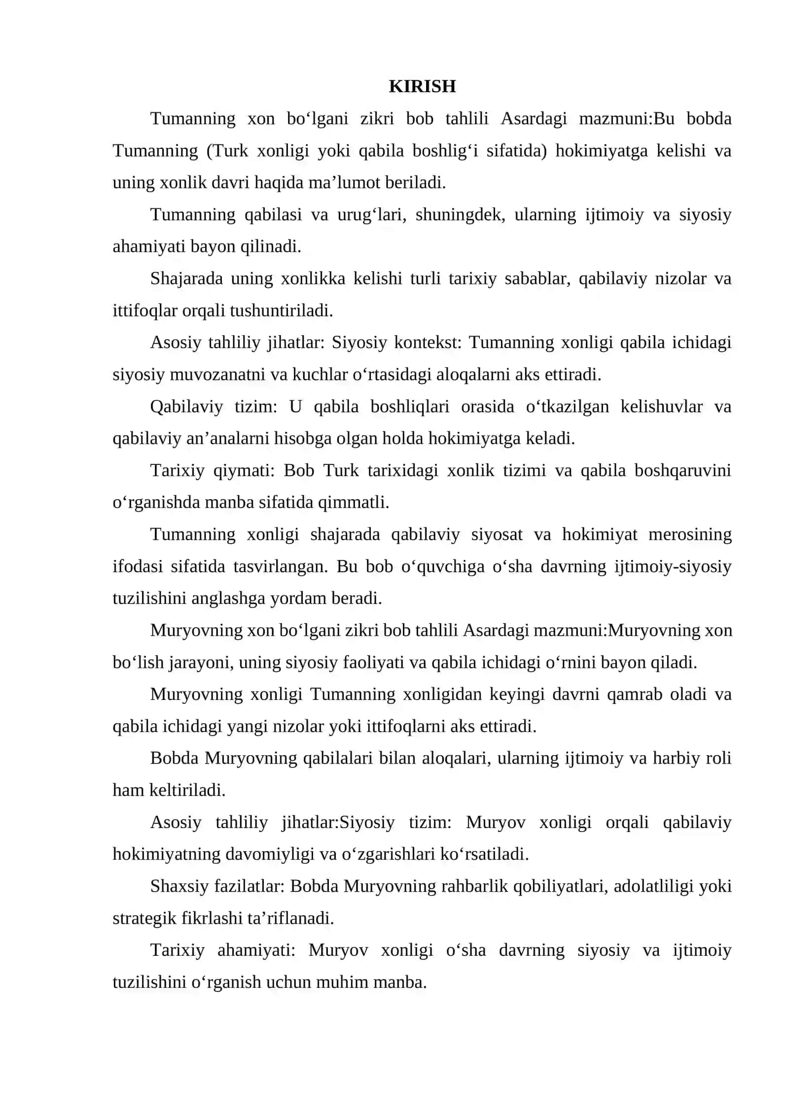 "SHAJARAYI TURK"DAGI TUMANNING XON BOʻLGANI ZIKRI "VA "MURYOVNING XON BOʻLGANI ZIKRI "BOBI TAHLILI 2
