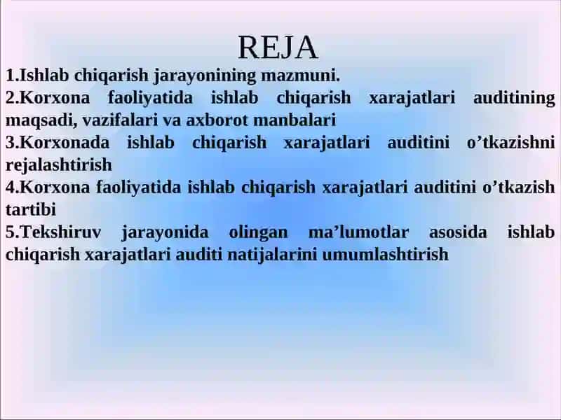 ISHLAB CHIQARISH JARAYONI AUDITI 2