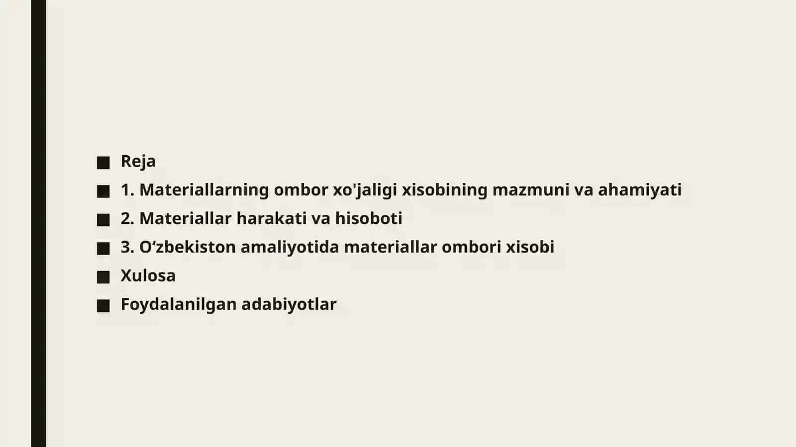 Materiallarning ombor xo'jaligi hisobi 2
