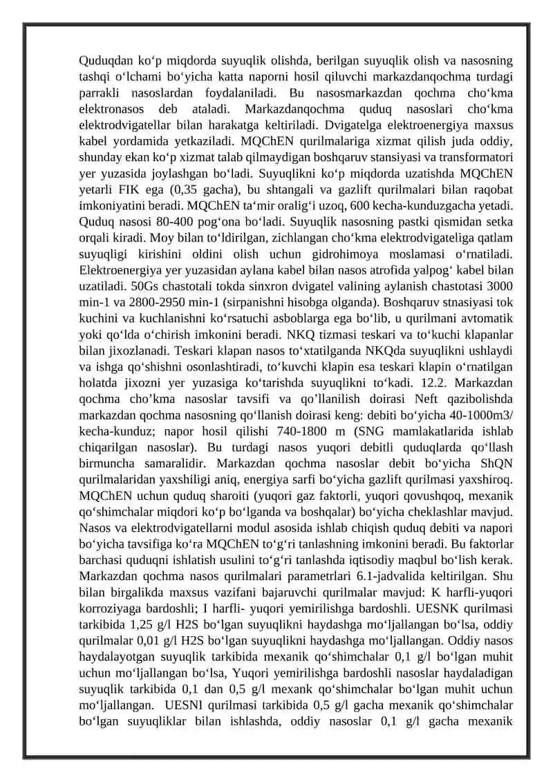 Neft quduqni markazdan qochma cho‘kma elektronasos bilan ishlatish 2