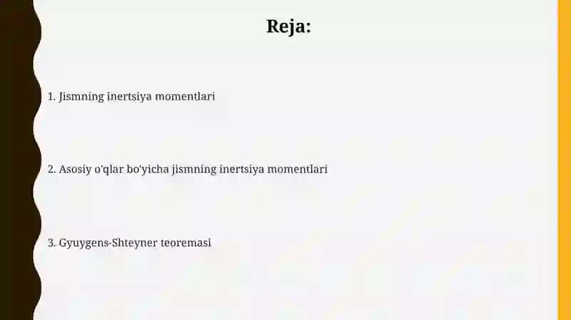Jismning inersiya momentlari Gyuygens-Shteyner teoremasi 2