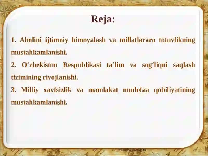 O'zbekistonda ijtimoiy sohada amalga oshirilayotgan o'zgarishlar mazmun mohiyati 2