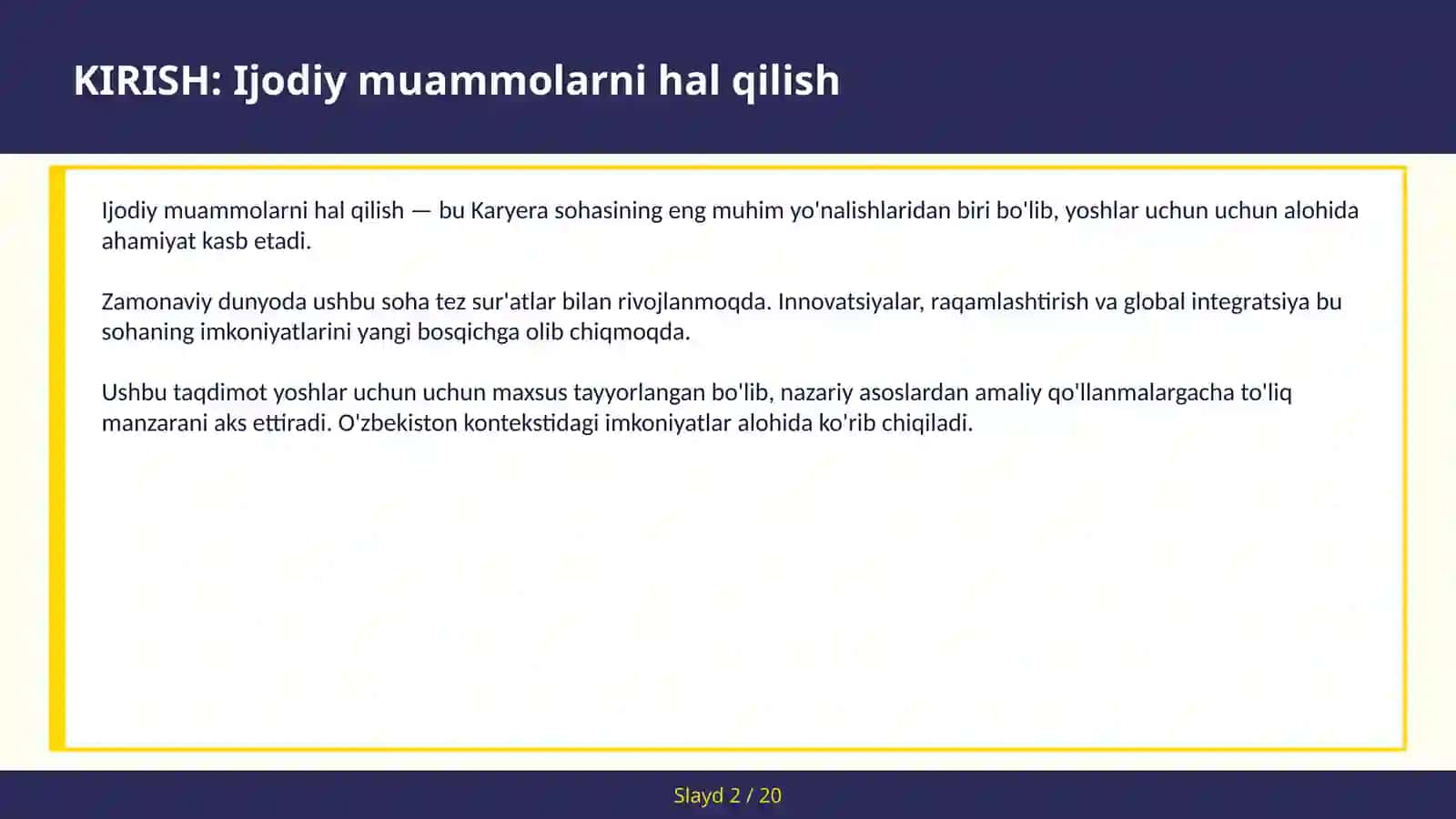 IJODIY MUAMMOLARNI HAL QILISH 2
