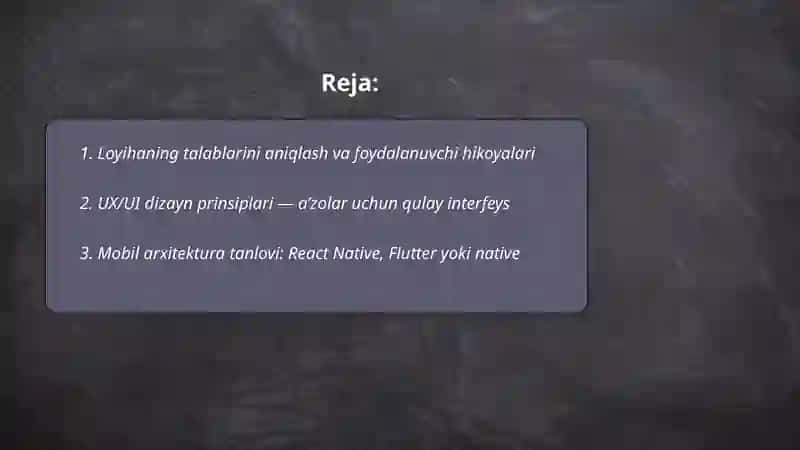Fitnes-klub a’zosi uchun mobil ilova front-endini ishlab chiqish 2