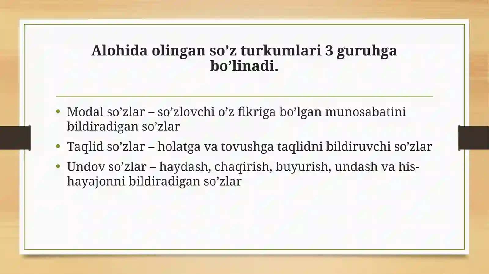 Alohida olingan so’z turkumlari 2