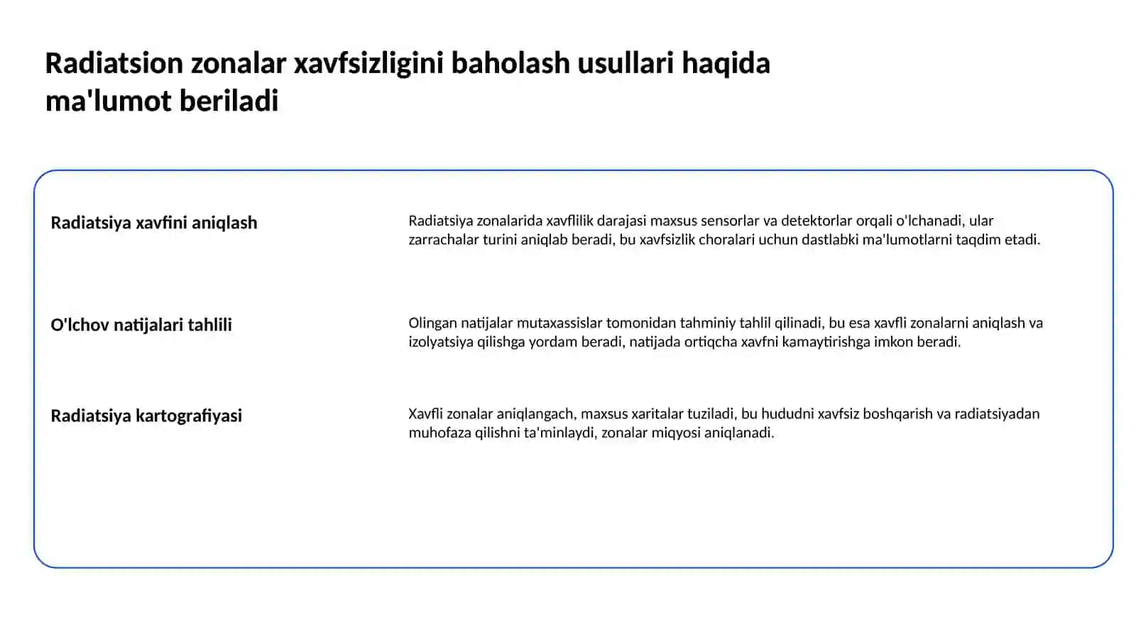 Favqulotda vaziyatni baholash. Radiatsion holat.Radioktiv zararlanish manbaalari.Zonalar tavsifi 2