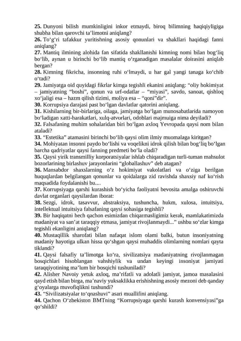 Falsafa fanidan yakuniy nazorat uchun tuzilgan umumiy savollar ro’yxati 2