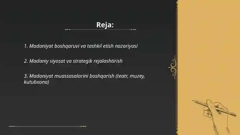 Madaniyat faoliyatini boshqarish va tashkil etish 2
