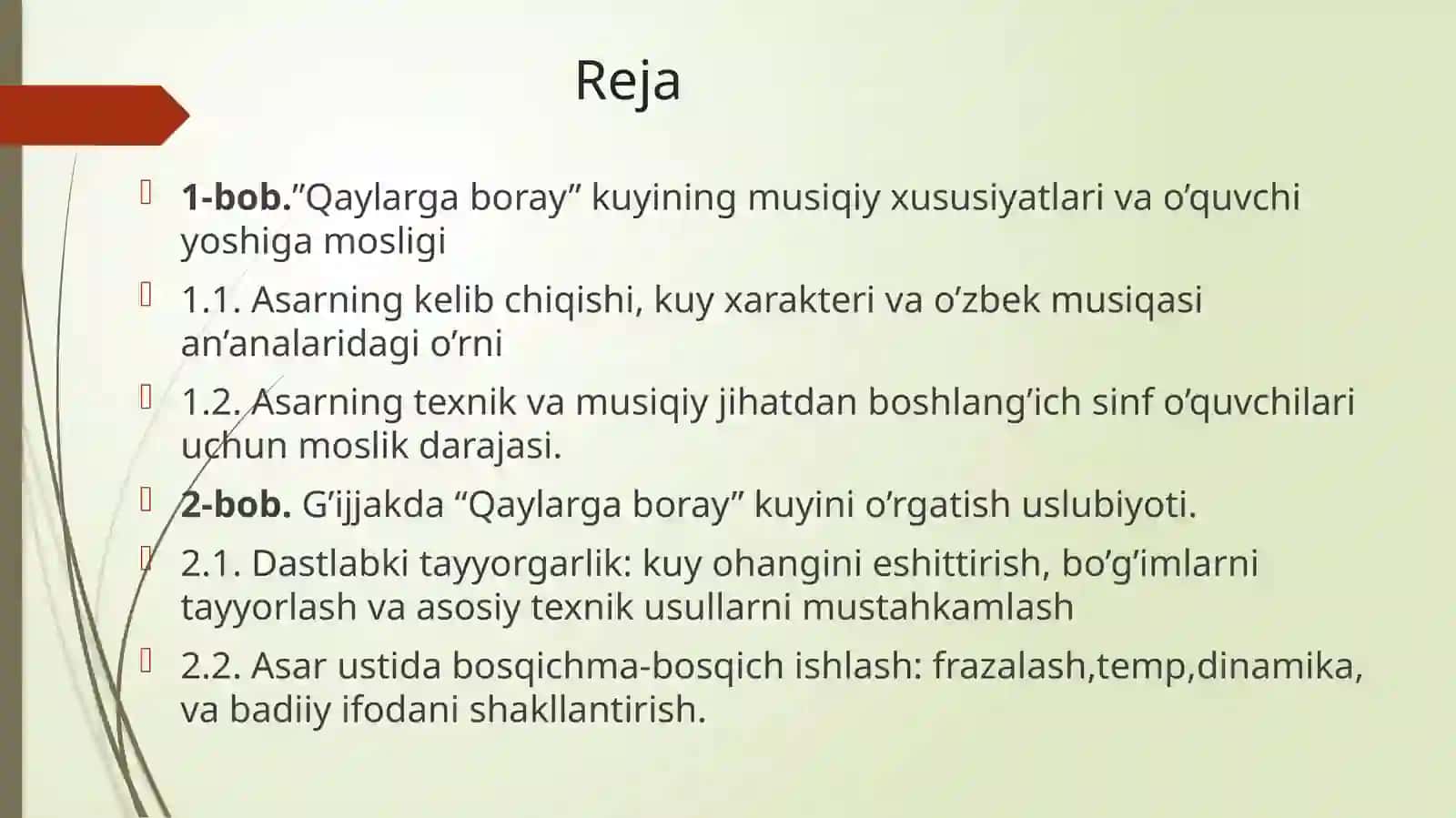 “Qaylarga boray” kuyining musiqiy xususiyatlarini o'rgatish metodikasi 2