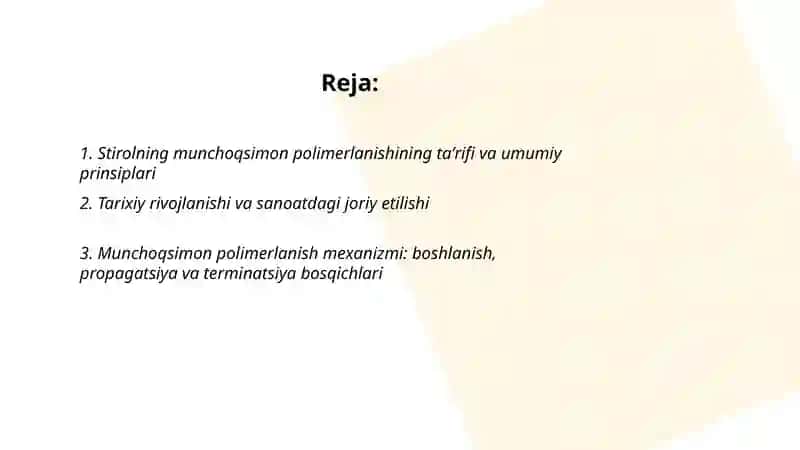 Stirolning munchoqsimon polimerlanishi 2