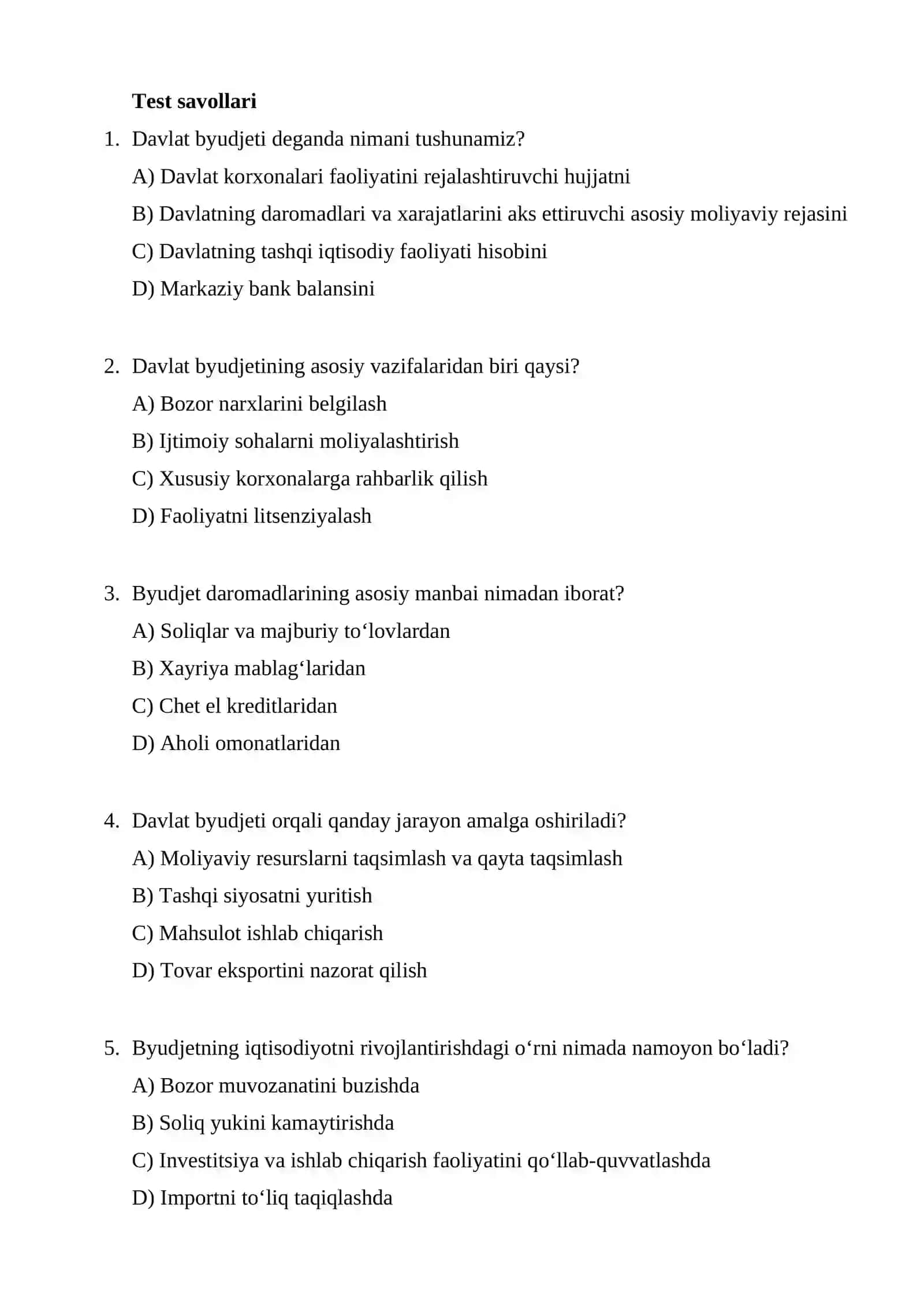 Davlat byudjeti vazifalari va ularning jamiyatni ijtimoiy-iqtisodiy rivojlantirishdagi o’rni 2
