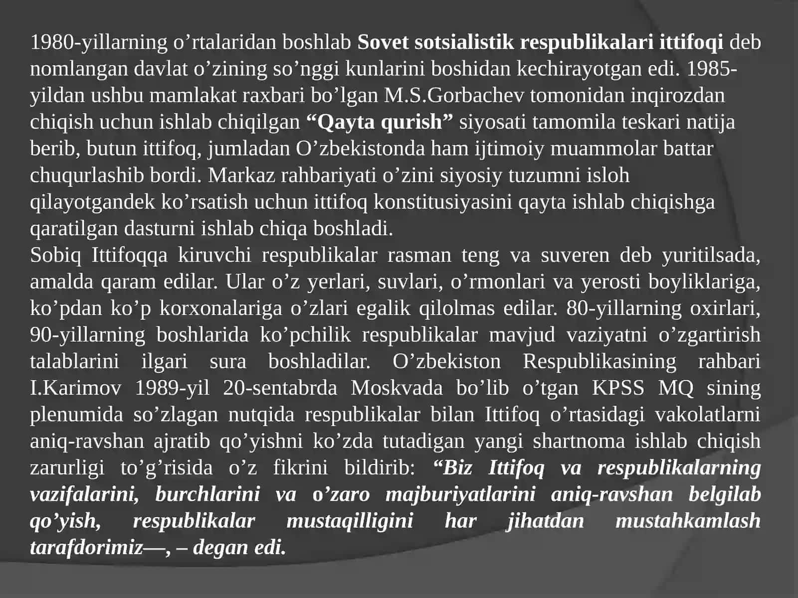 MUSTAQIL О‘ZBEKISTON RESPUBLIKASI TASHKIL TOPISHINING TARIXIY AHAMIYATI. 2