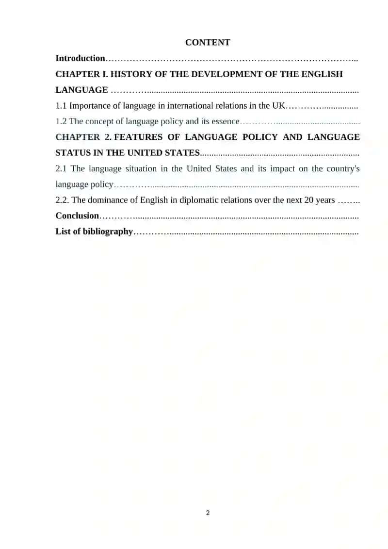 Course Work on "The Role of the English Language in International Diplomacy" 2