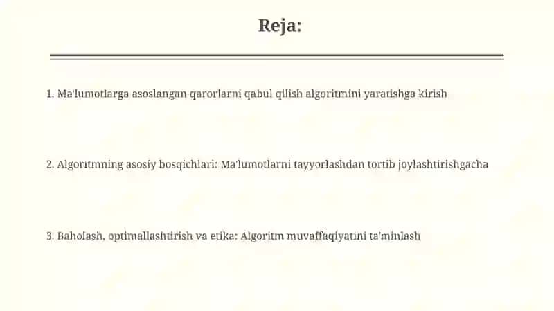 Ma'lumotlar asosida qaror qabul qilish algoritmi 2