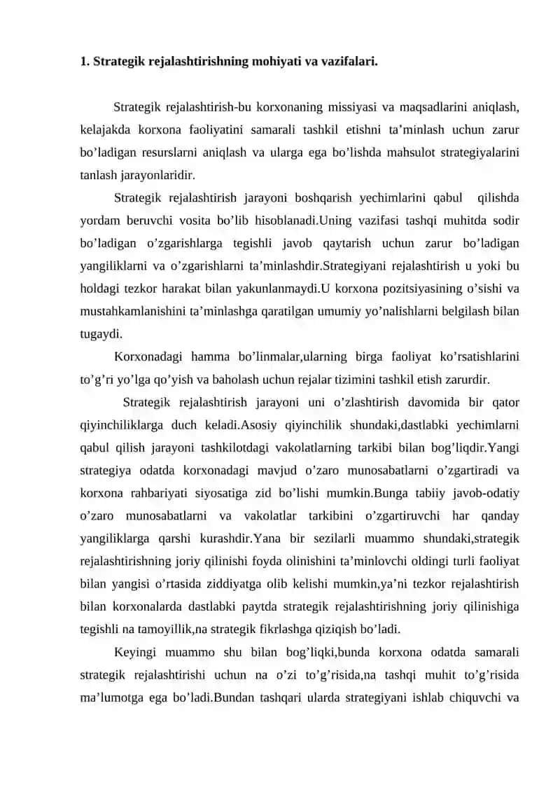 Strategik rejalashtirishning mohiyati va vazifalari 2