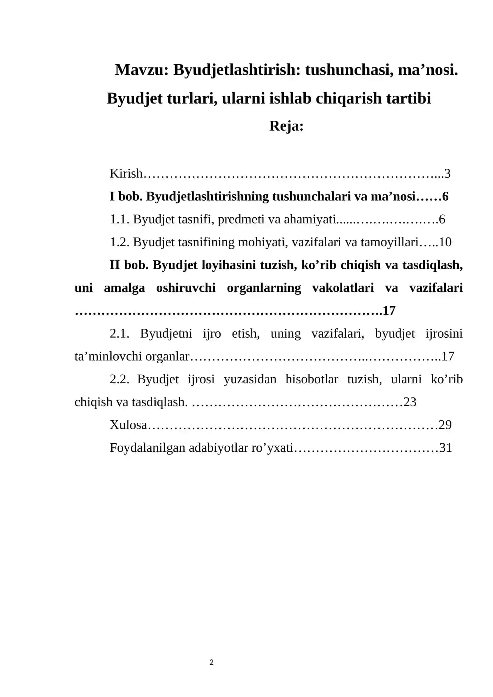 Byudjetlashtirish: tushunchasi, ma’nosi. Byudjet turlari, ularni ishlab chiqarish tartibi 2