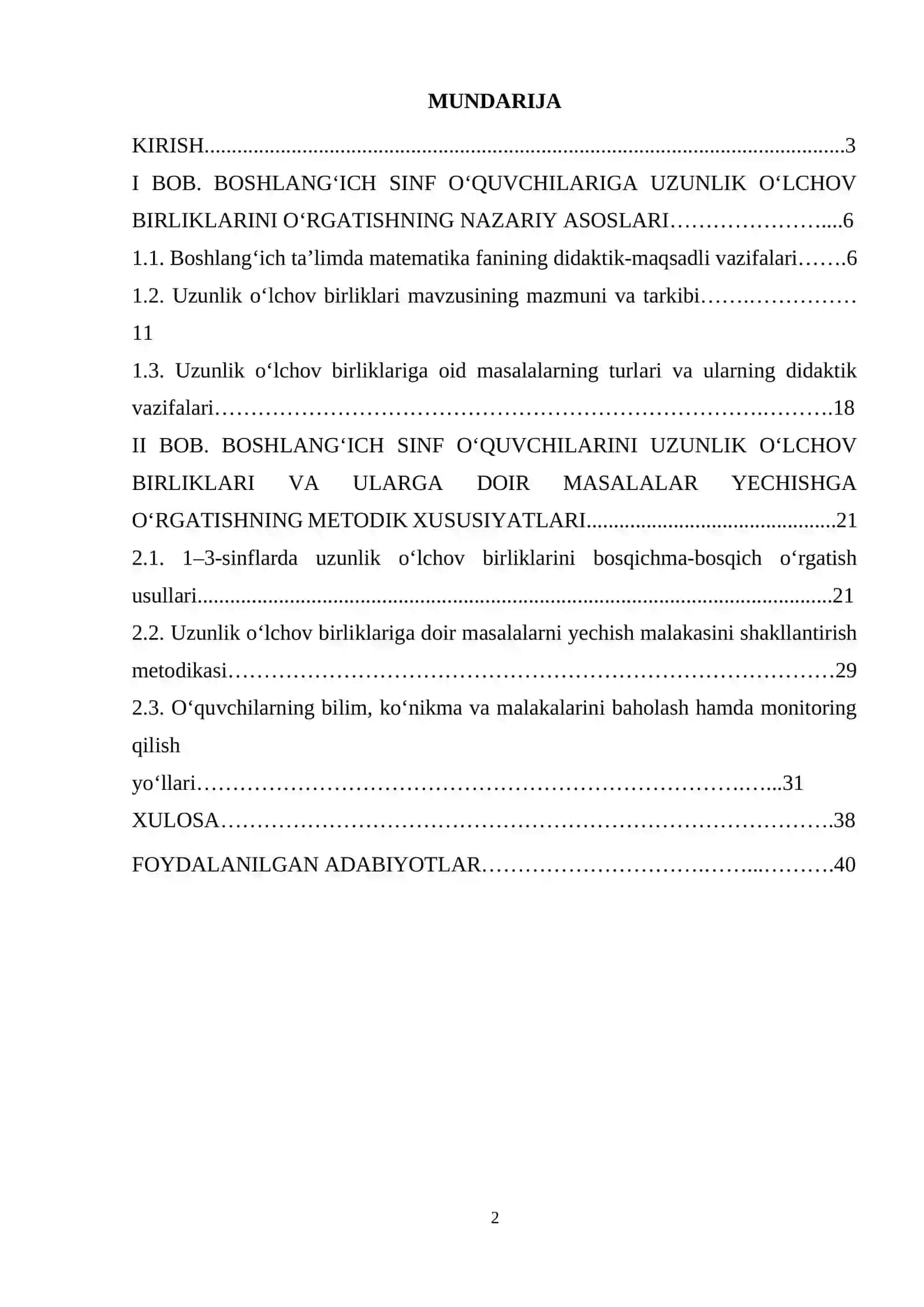BOSHLANG'ICH 1-3-SINF MATEMATIKA DARSLARIDA UZUNLIK O'LCHOV BIRLIKLARI VA UZUNLIK O'LCHOV BIRLIKLARIGA DOIR MASALALAR YECHISHGA O'RGATISH METODIKASI 2