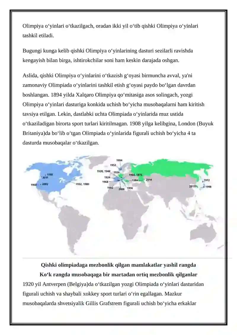 Qishki Olimpiada: tarix va bugun 2