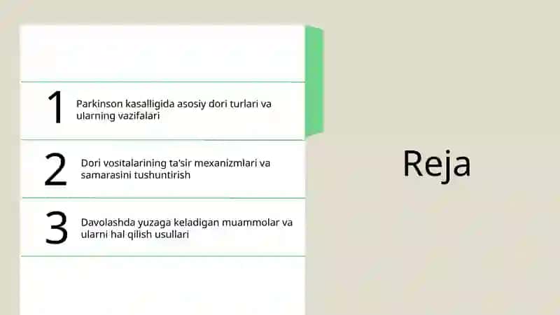 Parkinson kasalligini davolashda ishlatiladigan dori vositalari 2