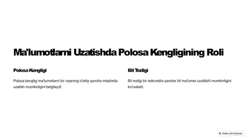 Maʼlumotlar uzatishda polosa kengligi va bit tezligi 2