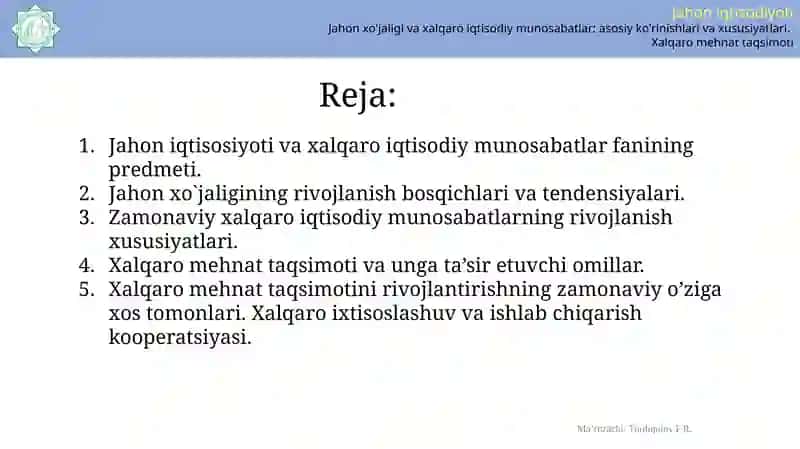 XALQARO XO'JALIK VA IQTISODIY MUNOSABATLAR 2