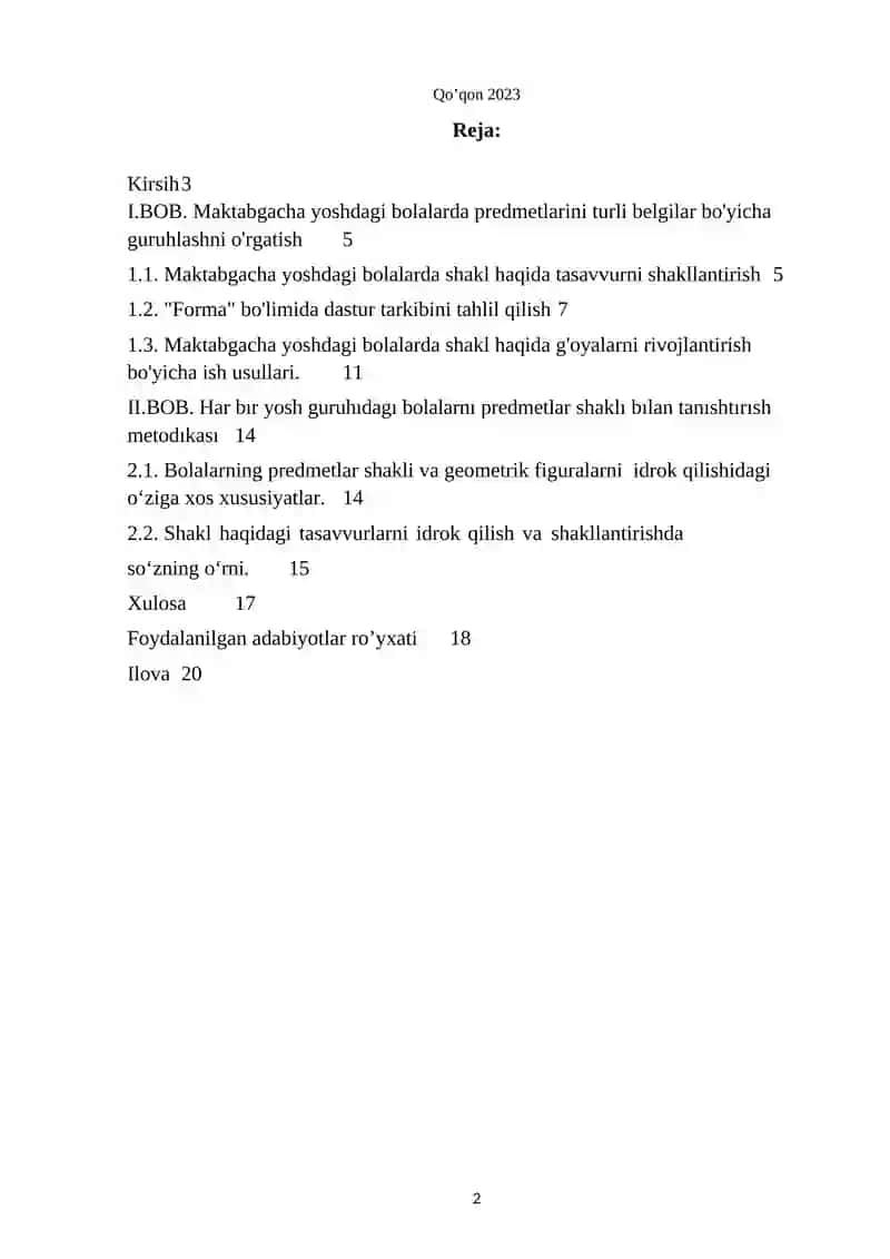 "Maktabgacha yoshdagi bolalarda predmetlarini turli belgilar bo'yicha guruhlashni o'rgatish" 2