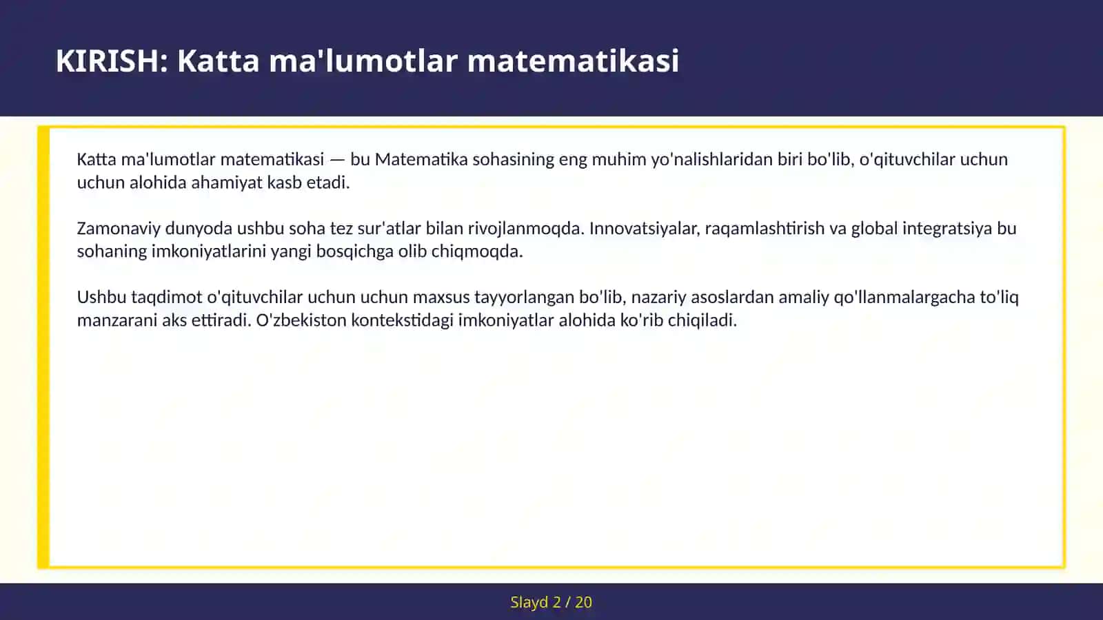 KATTA MA'LUMOTLAR MATEMATIKASI 2