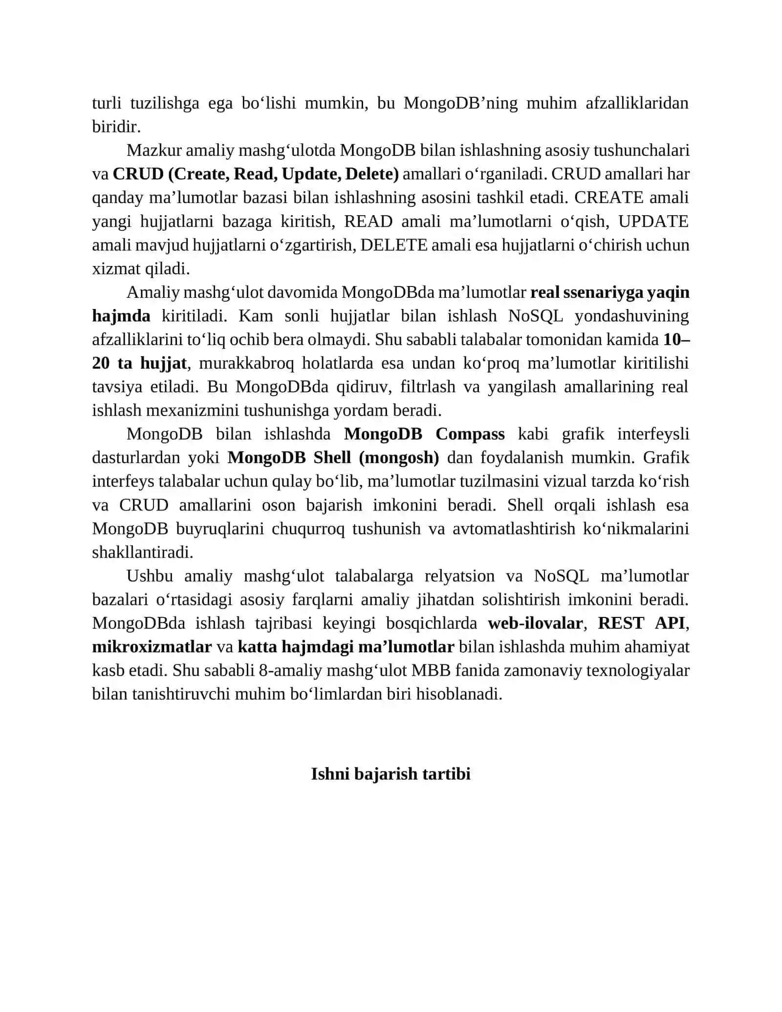 NoSQL. MongoDB da collection yaratish, CRUD amallarini bajarish 2