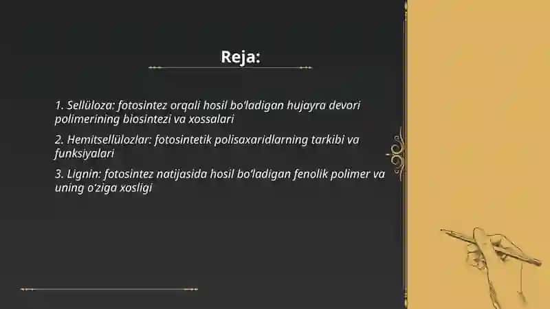 Fotosintez orqali qayta tiklanadigan oʻsimliklar polimerlari 2