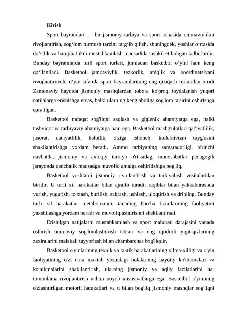 Sport bayramlarini o’tkazishda sport o’yinlari basketboldan foydalanish 2