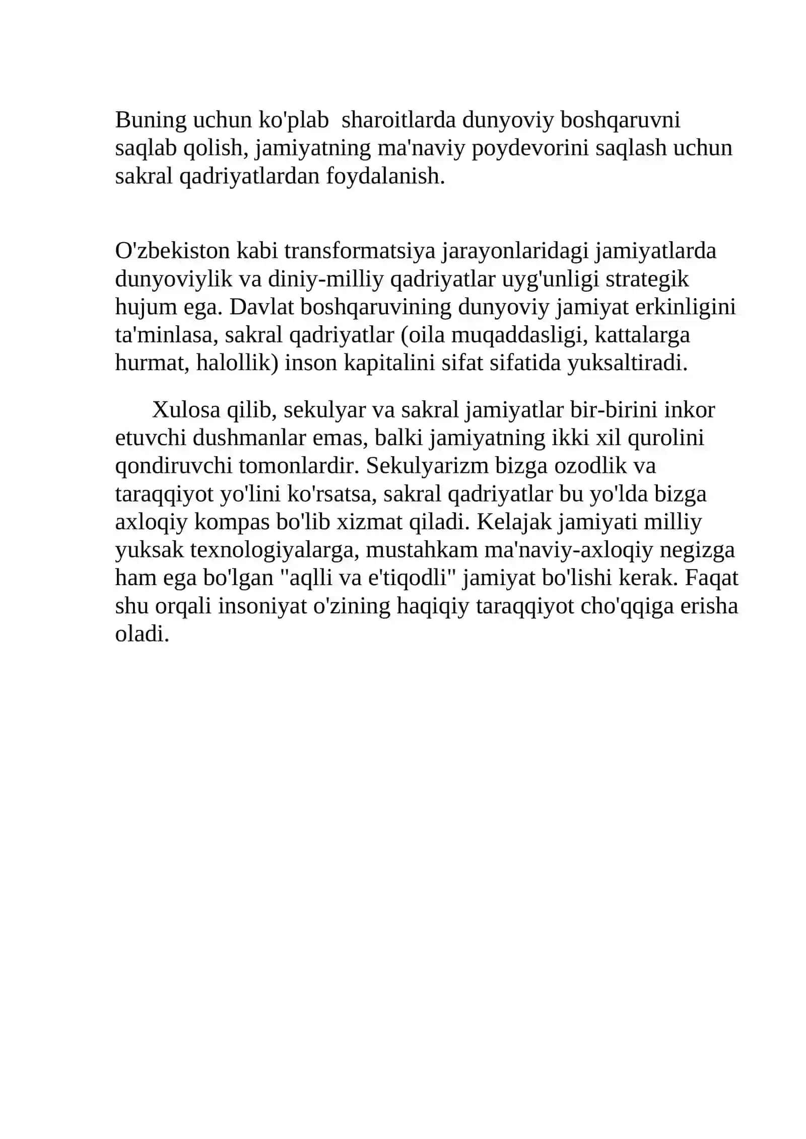 Sekulyar va sakral jamiyat:Zamonaviy tendensiyalar 2
