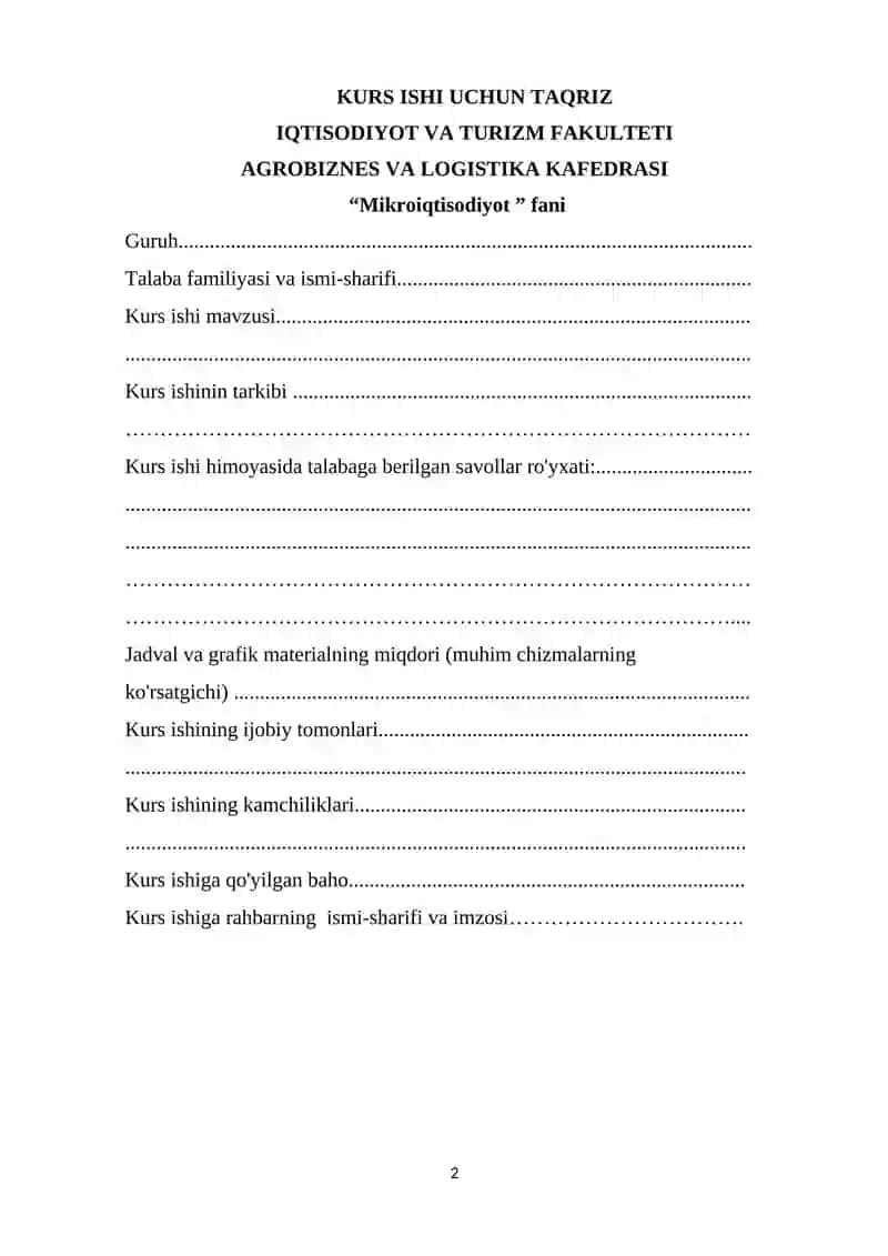 Mikroiqtisodiyot Kurs Ishi 2