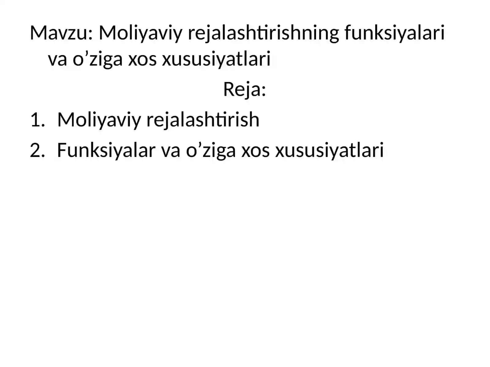 Moliyaviy rejalashtirishning funksiyalari va o'ziga xos xususiyatlari 2