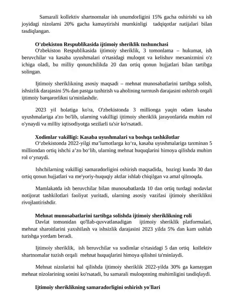 Xodimlarning va ish beruvchilarning ijtimoiy sheriklikdagi vakilligi 2