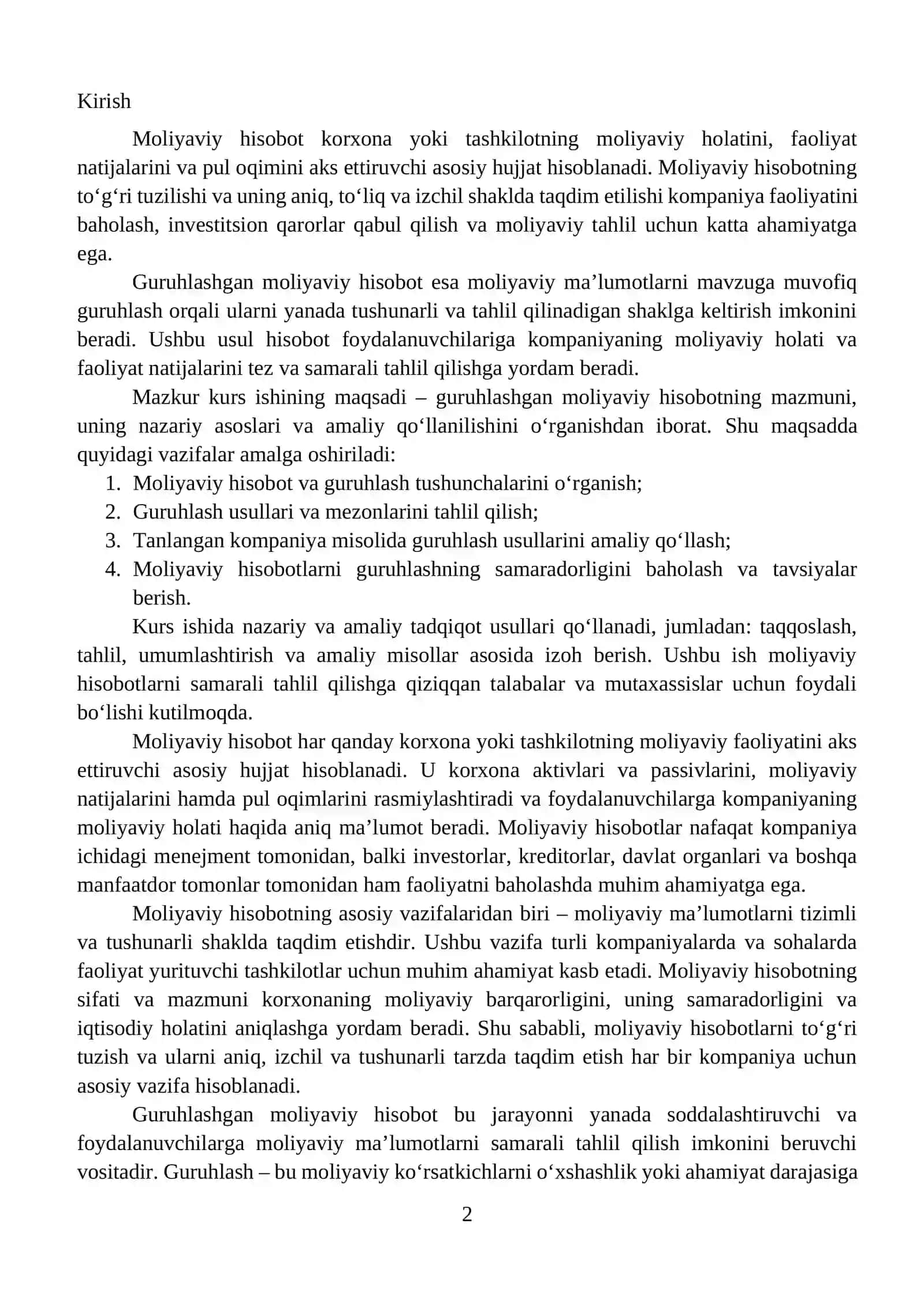 Guruhlashgan moliyaviy hisobotning mazmuni 2