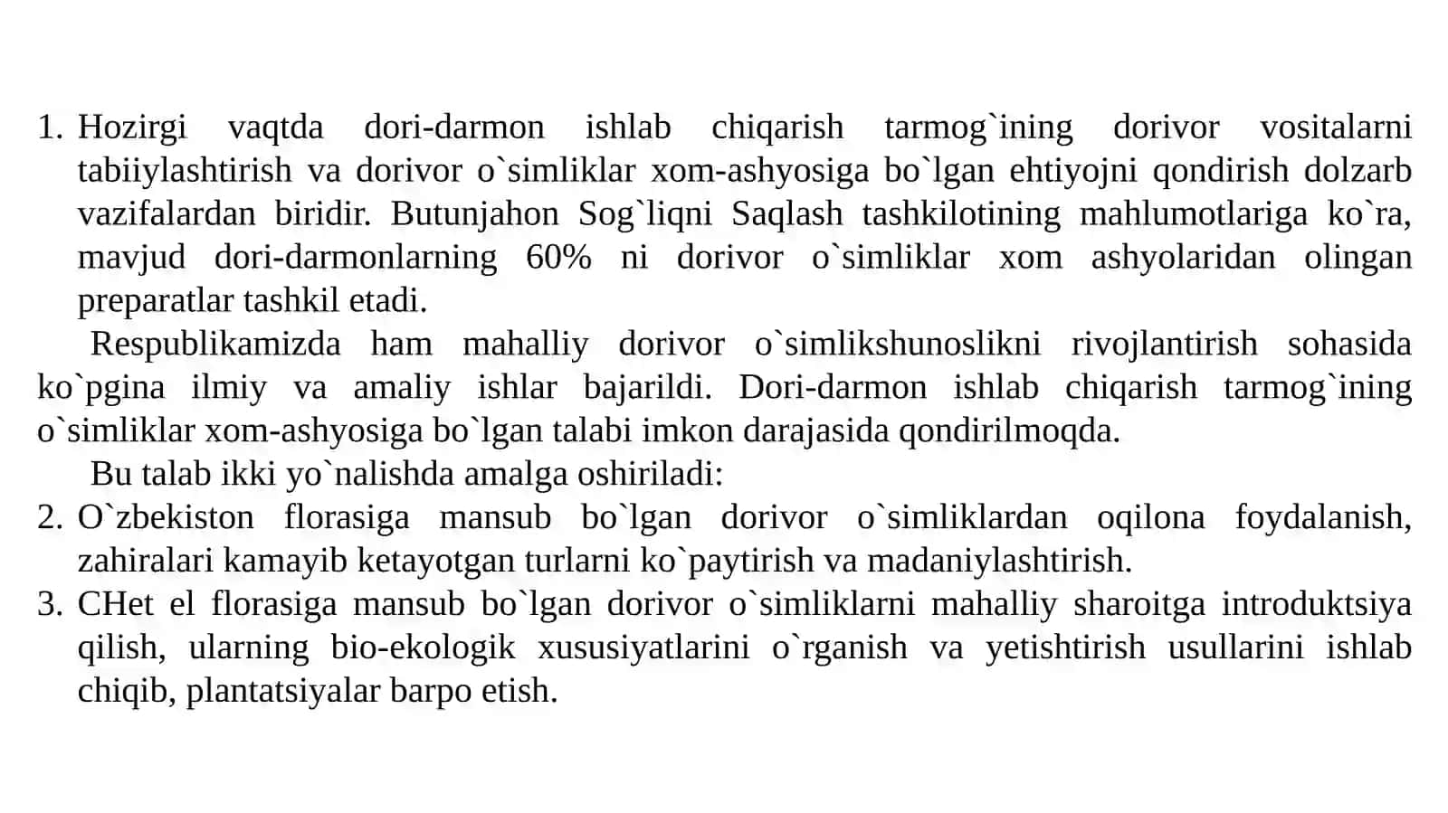 O`zbekistonda rasmiy tibbiyotni tabiiylashtirish va dorivor o`simlikshunoslikni rivojlantirishning iqtisodiy ahamiyati 2