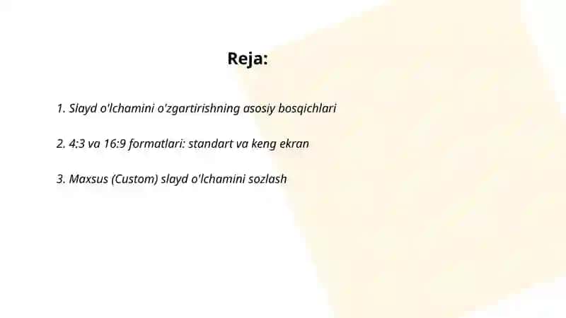 Slayd o'lchamini o'zgartirish 2