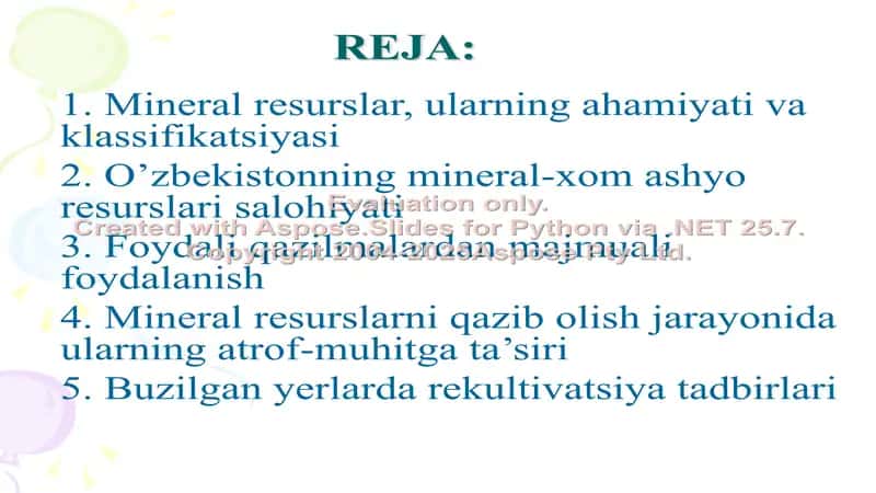 MINERAL XOM ASHYO RESURSLARIDAN SAMARALI FOYDALANISH VA ULARNI MUHOFAZA QILISH 2